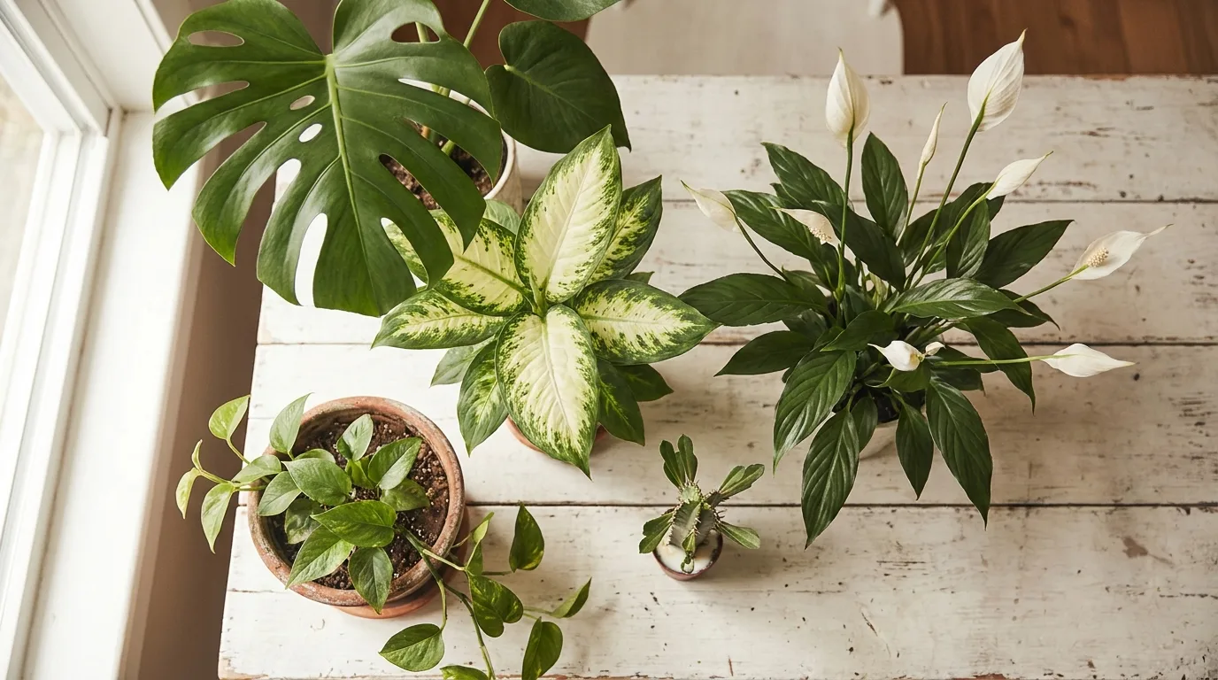 Difenbachia, monstera i wilczomlecz na półce — popularne trujące rośliny doniczkowe